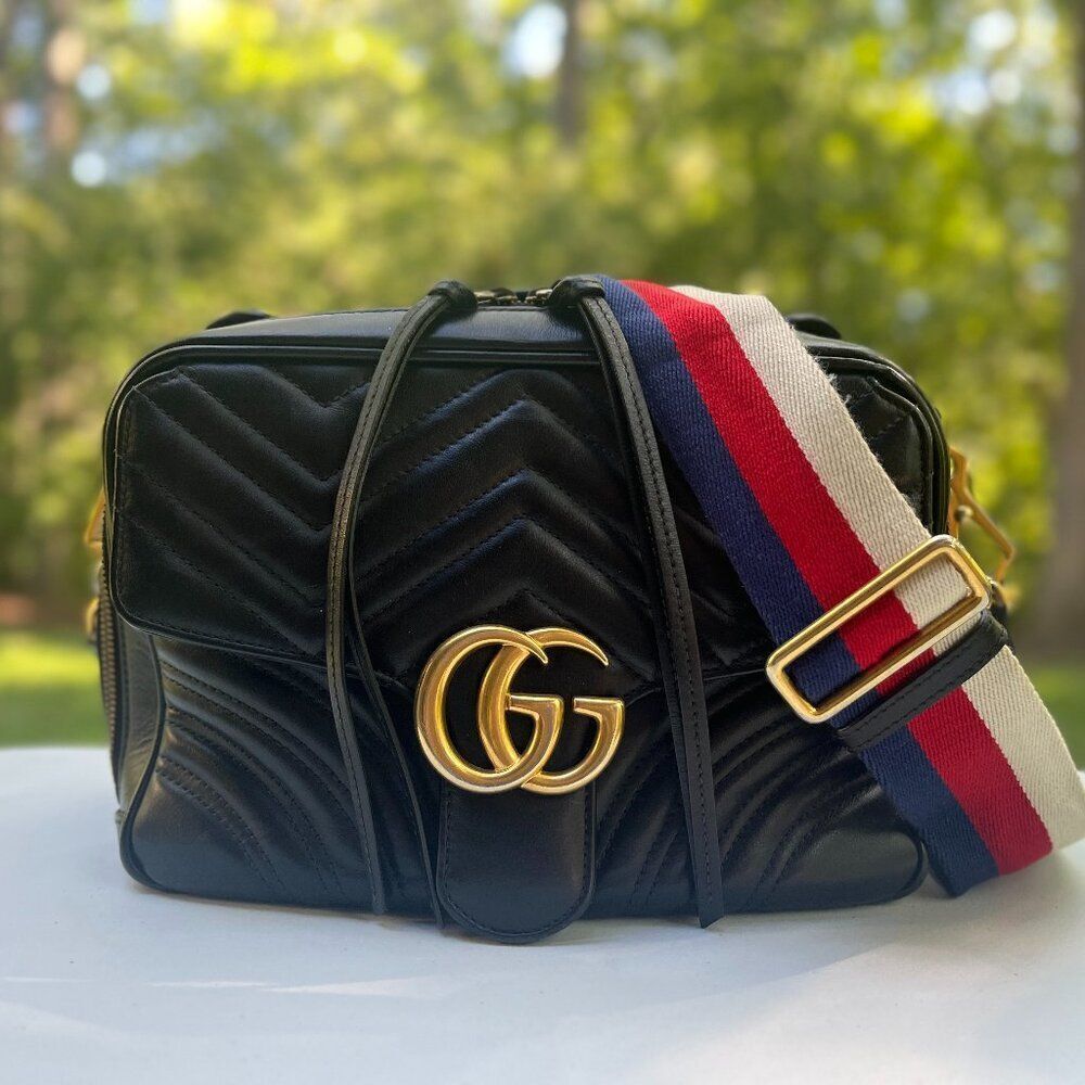 Gucci Quilted Leather GG Marmont Small Crossbody Shoulder Handbag